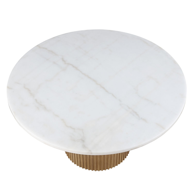 Fiammetta 52'' Round Pedestal Dining Table, White, Brown