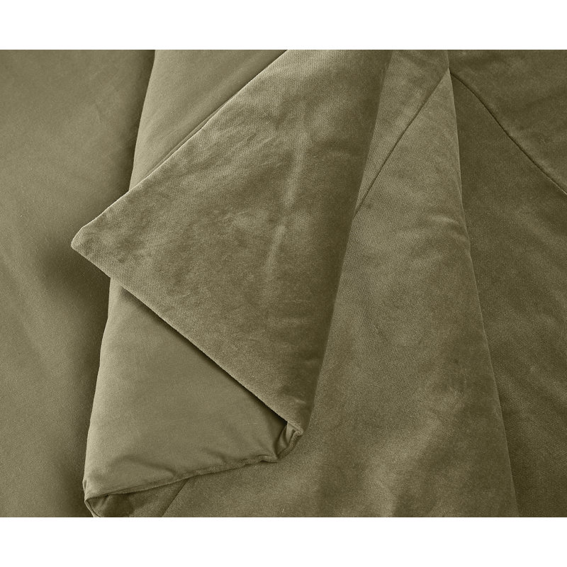 Brooklyn Loom Matte Cotton Velvet Duvet Set, Queen Duvet Cover + 2 Standard Shams, Green