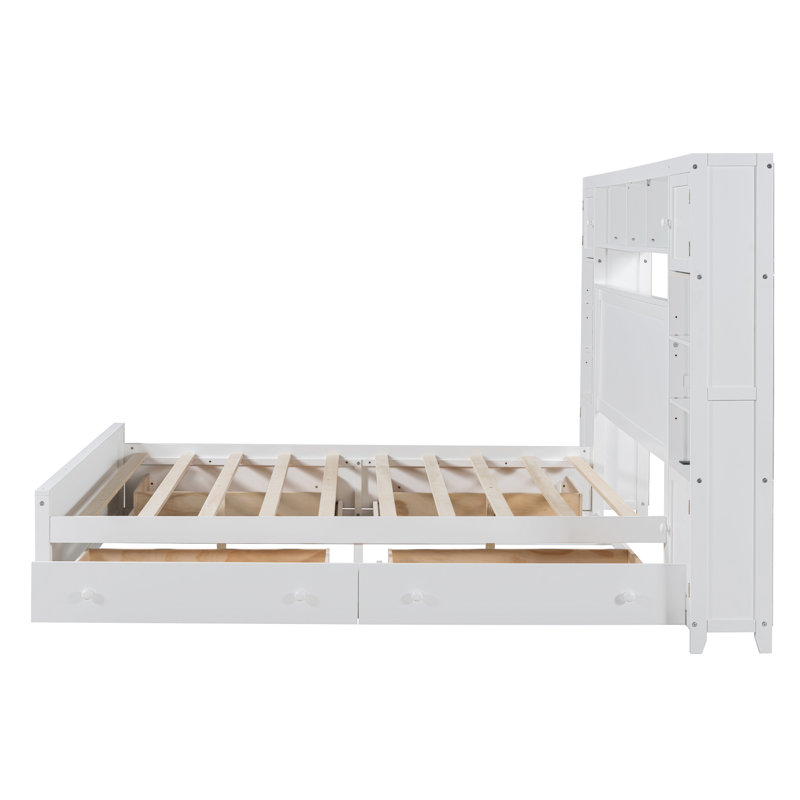 Grand lit en bois spacieux de conception moderne avec rangement multifonctionnel