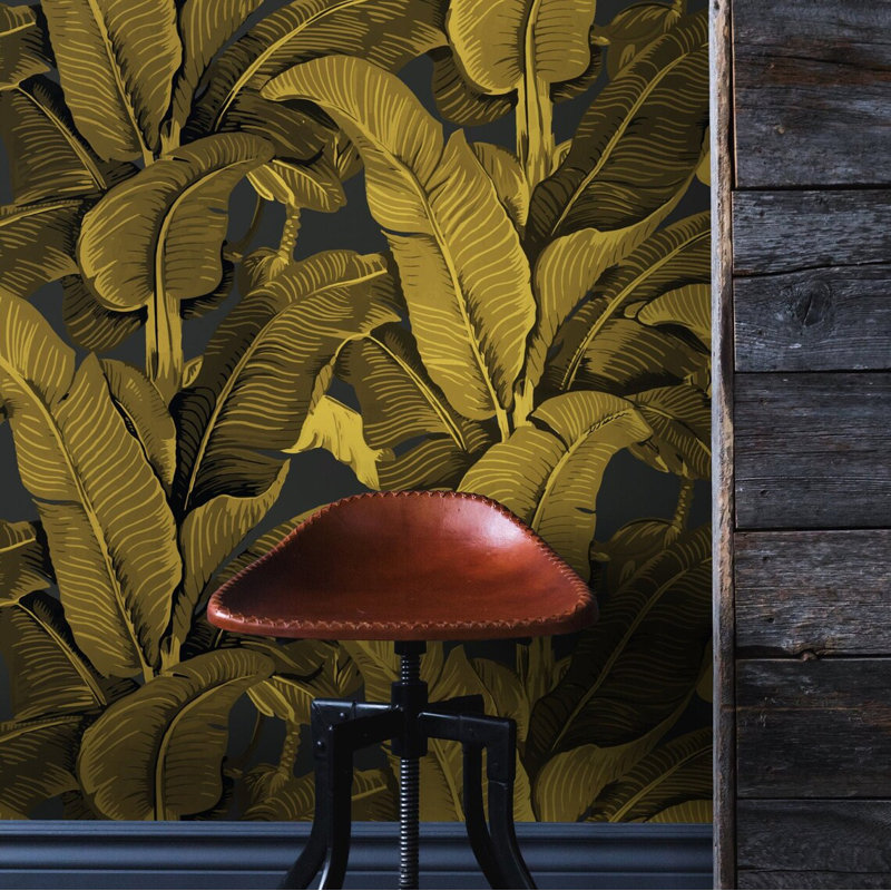 Gold Banana Leaves Tropical Wallpaper
