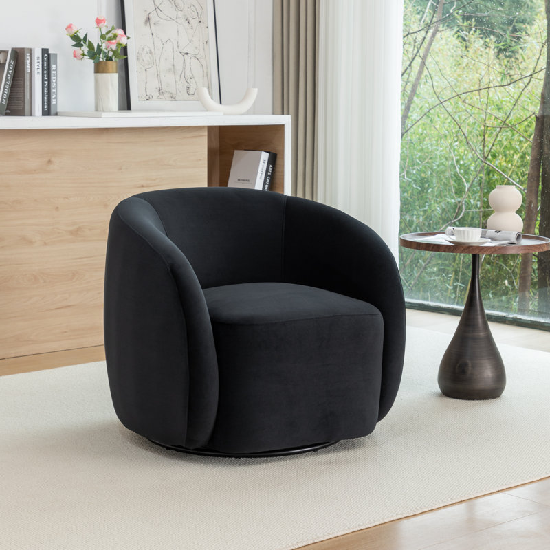Arrun Velvet Swivel Barrel Chair, Black