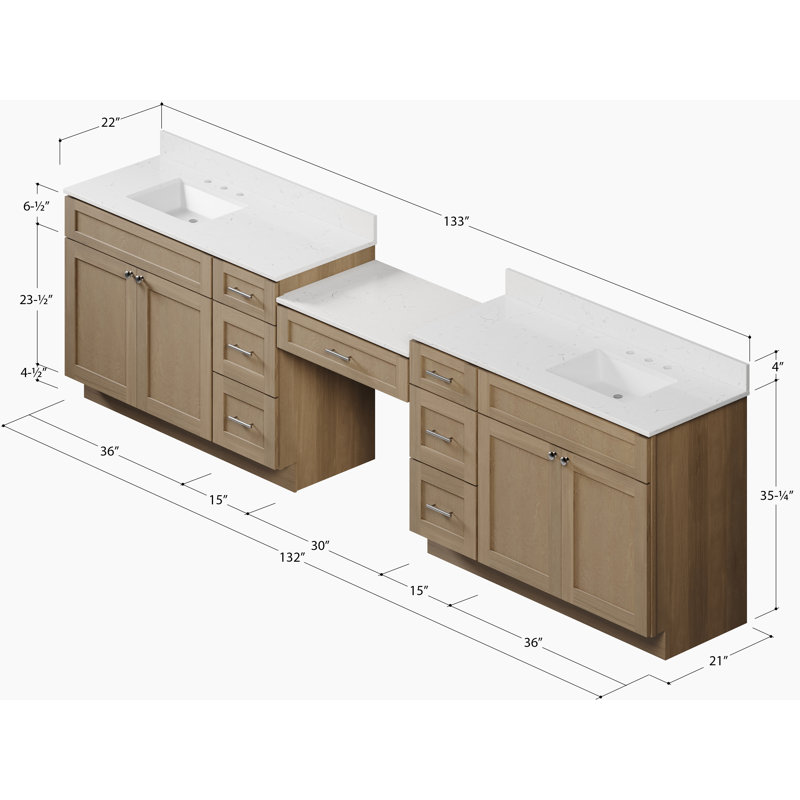Meuble-lavabo double Disar, Chêne naturel