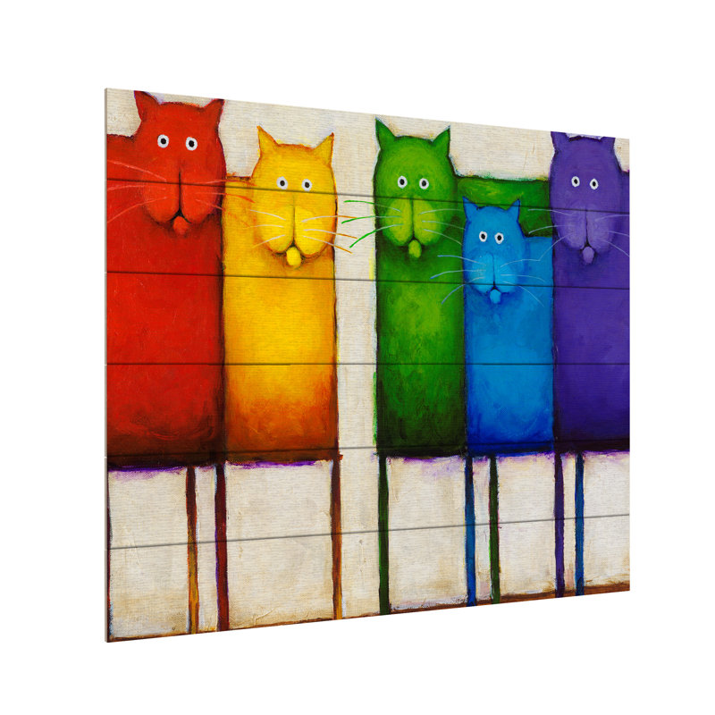 « Rainbow Cats », reproduction, H 18 po x l 22 po x P 0,5 po, Latte en bois