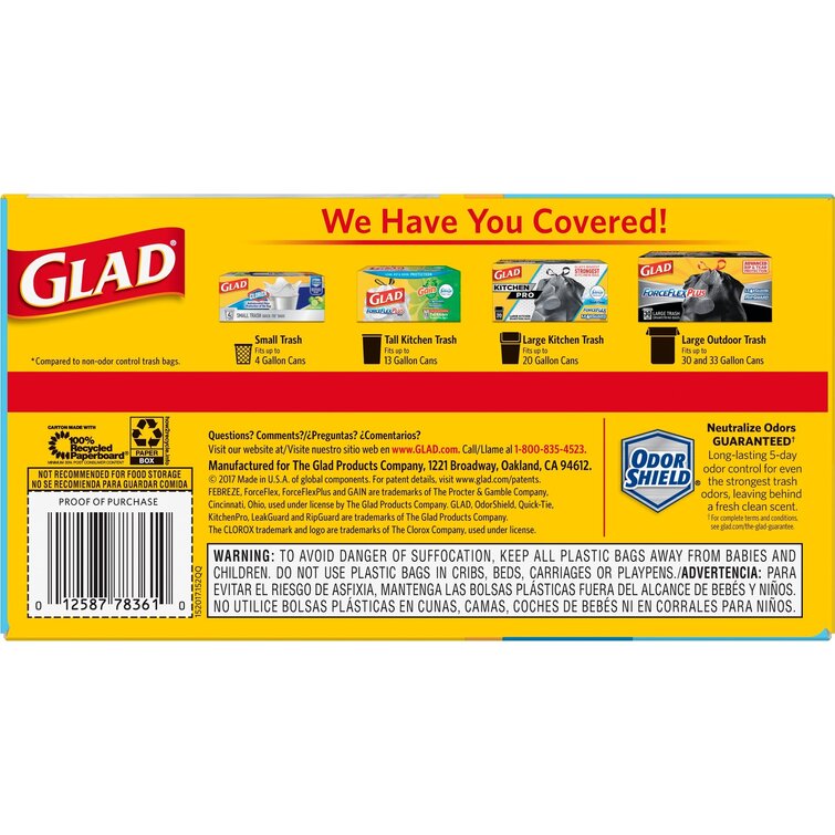 Glad 79008 Kitchen Trash Bag, 13 Gallon Capacity, Plastic, White: Trash  Bags 13 Gallon Kitchen (012587790083-1)