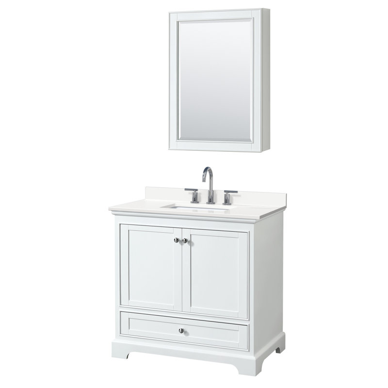 Ensemble de meuble-lavabo simple 30 "Deborah, Blanc, Or brossé, Quartz Giotto