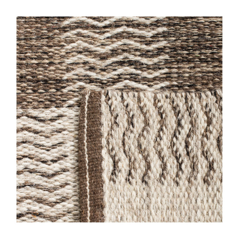 Vacaville Hand Woven Wool/Cotton Plaid Rug in Light Grey/Brown, Rectangle 4' x 6'