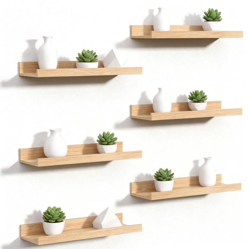 Floating Shelves Set Of 6, Wall Mounted Wood Shelves For Home Decor And Storage, Picture Ledge Shelf For Living Room, Bedroom, Bathroom, Kitchen