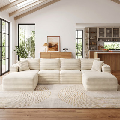 Canapé d'angle modulaire en forme de U de 137 pouces, canapé Cloud en velours côtelé compressé 6 pièces avec modules amovibles, assise profonde, aucun assemblage requis