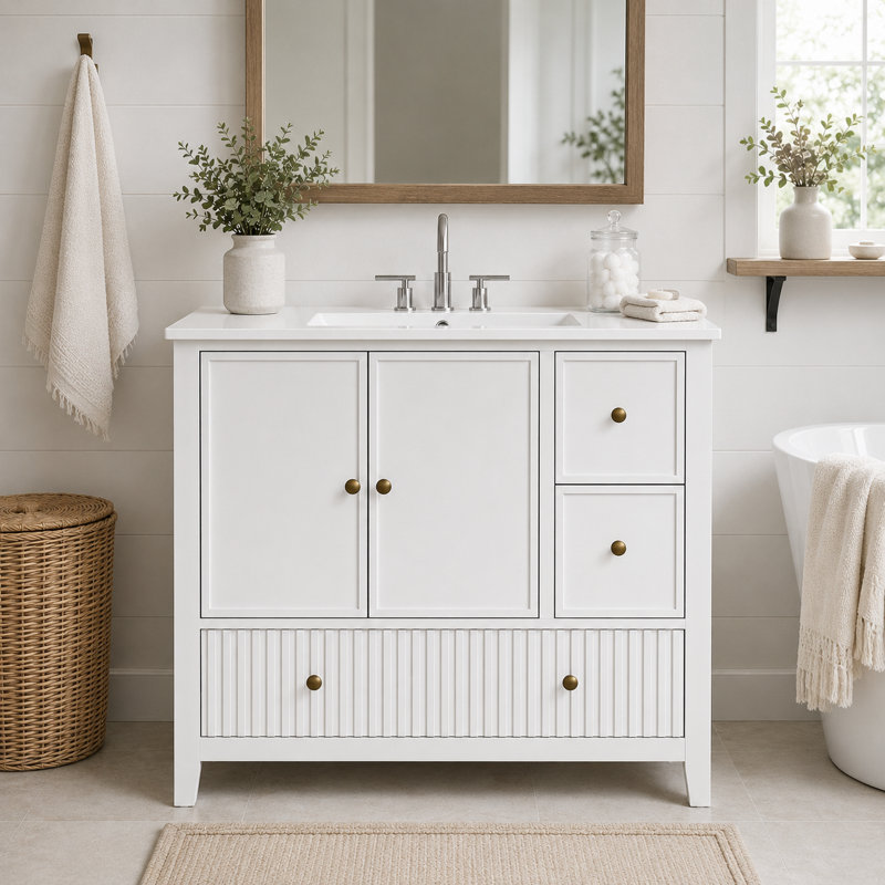 Ensemble de meuble-lavabo blanc, armoire de rangement avec portes et tiroirs, meuble-lavabo moderne avec surface peinte