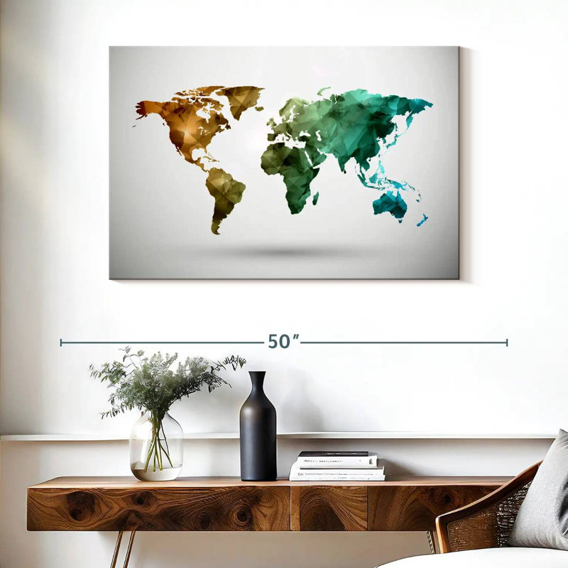 Carte du monde abstrait moderne Aliaz, H 26 po x l 39 po