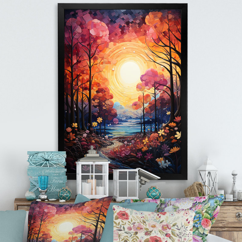 Loux abstrait arbre arc de couleurs III sur toile, Cadre photo noir, H 44 po x l 34 po x P 1,5 po