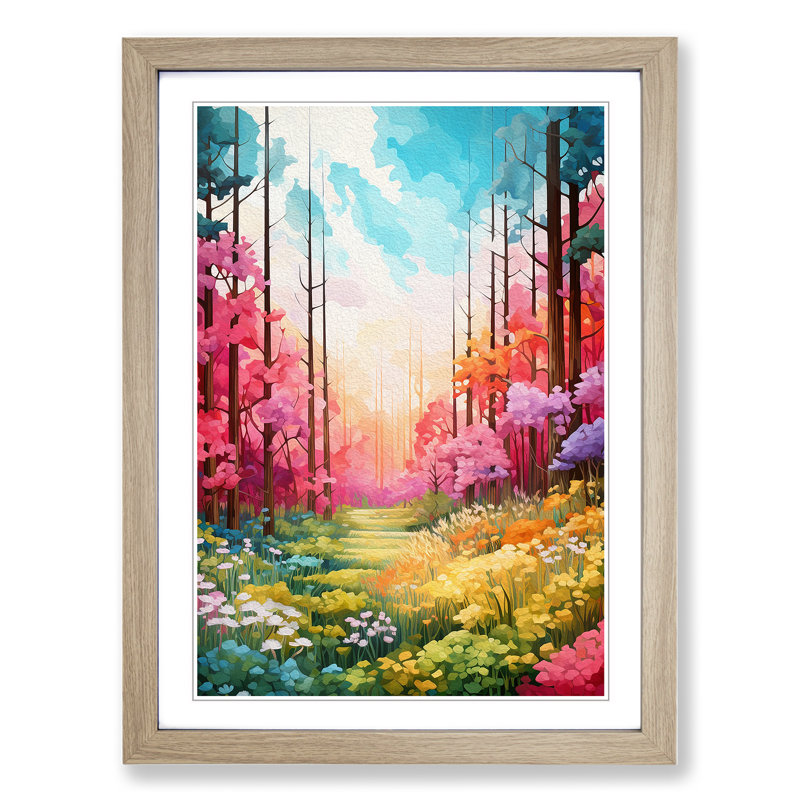 Spring Forest Colour Field No.3 - Single Picture Frame Print on Wood, Oak Framed, 46cm H x 34cm W