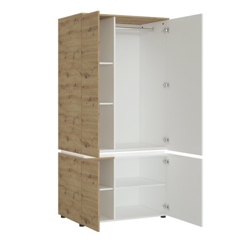 Kymarni 4 Door Manufactured Wood Wardrobe, Natural/White