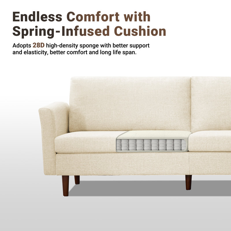 Cicero 204Cm Linen Flared Arm Sofa, Beige