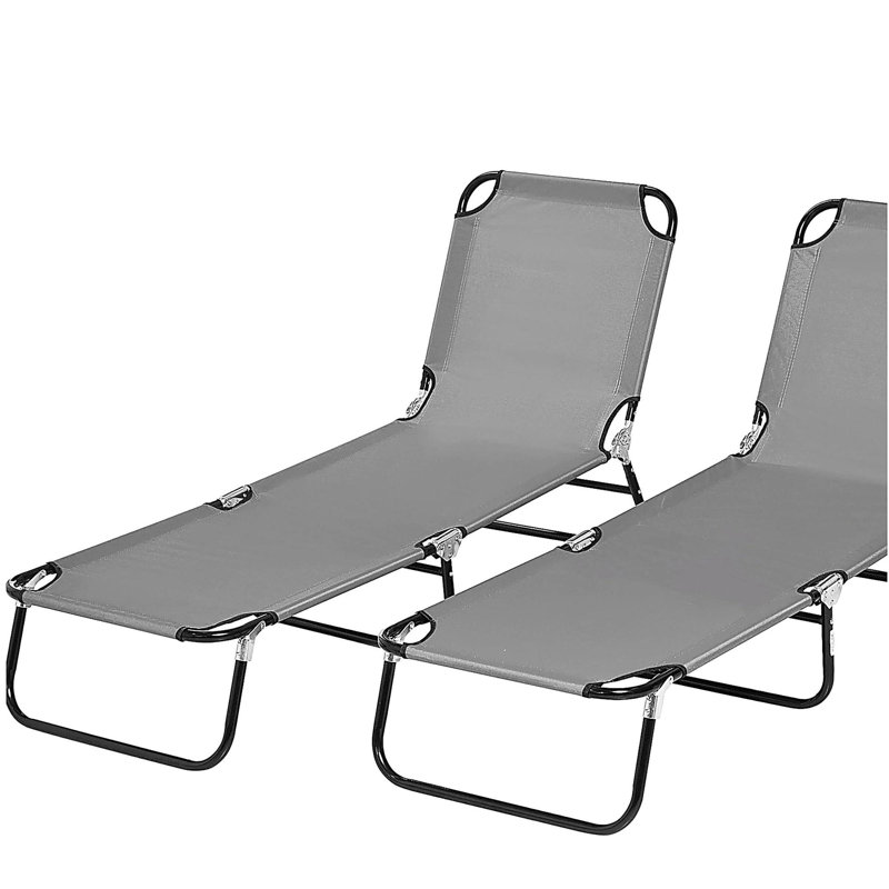 Chaise longue de piscine pliante 2 pièces Outsunny, chaises de bronzage d'extérieur avec dossier inclinable à 5 niveaux, structure en acier pour la plage, la cour, le patio, gris foncé