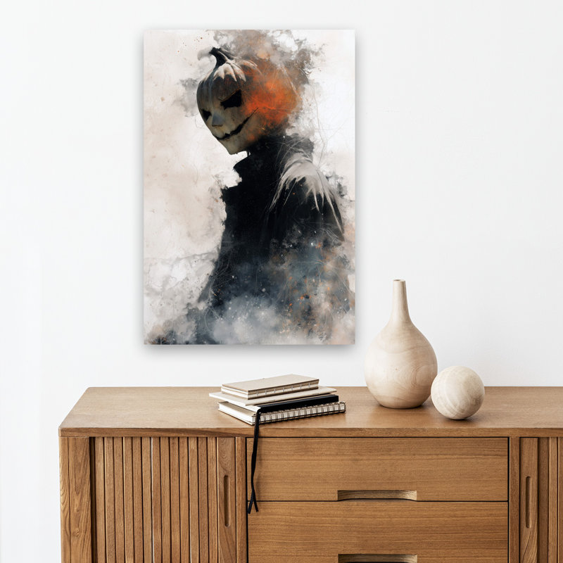 Mystérieuse tête de citrouille, art mural contemporain, 18" H x 12" W