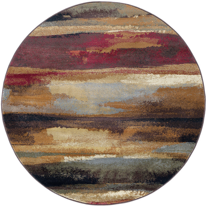 Mettler Abstract Brown/Red/Beige Contemporary Indoor Area Rug, Round 5'3"