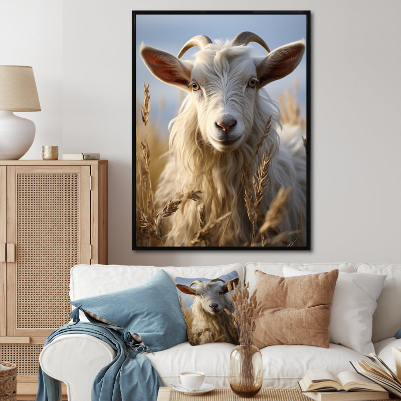Kayzleigh Goat Portrait Vibrant I sur toile, Cadre flottant noir, H 32 po x l 16 po x P 1 po