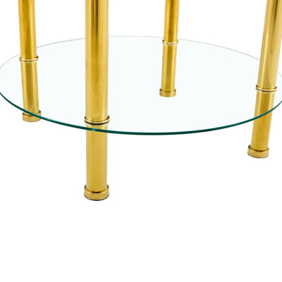 Élégante table basse transparente à double couche, plateau de 27,5 po et 23,6 po, pieds en métal doré, design contemporain en verre trempé doré