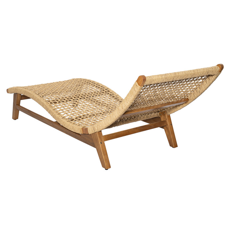 Elanora Outdoor Acacia Wood annd Wicker Woven Sun Lounger, Light Brown Wicker/Teak