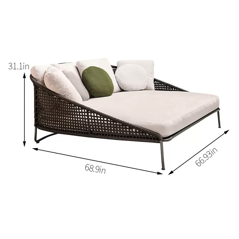 Outdoor Courtyard Patio Daybed 66.93'' Wide D-Shaped Patio Daybed with Cushions