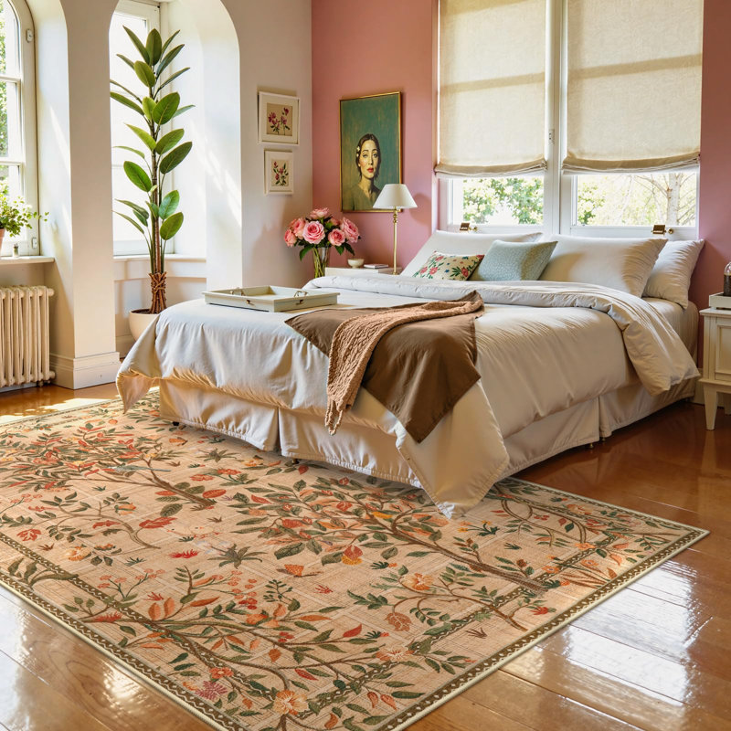 Kaldi Washable Area Rugs for Living Room Boho Non Slip Soft Floral Indoor Floor Carpet for Room, Rectangle 5' x 7'