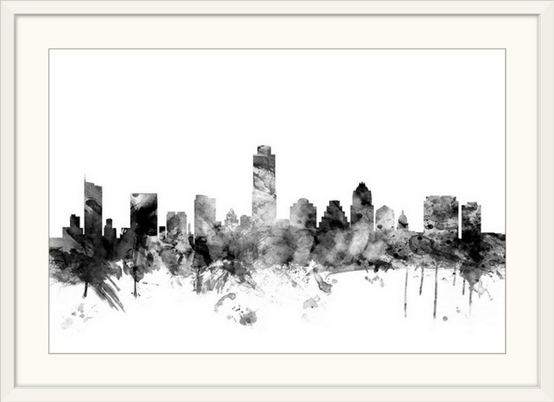 «Austin Texas Skyline» par Francy, impression, Cadre blanc, H 24 po x l 32 po x P 1 po