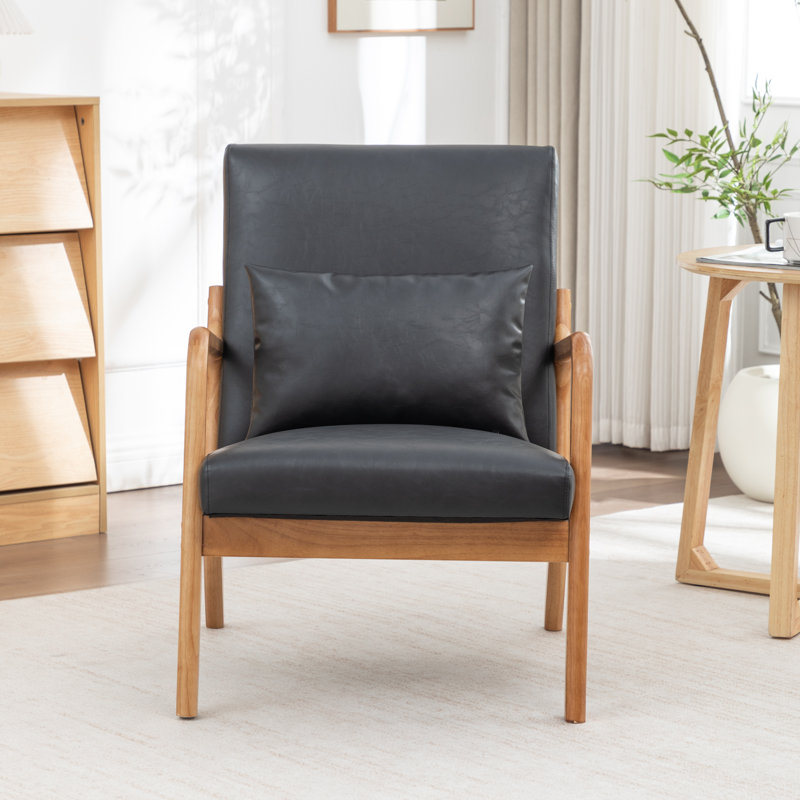 Fauteuil avec revêtement en bois et cuir, Noir