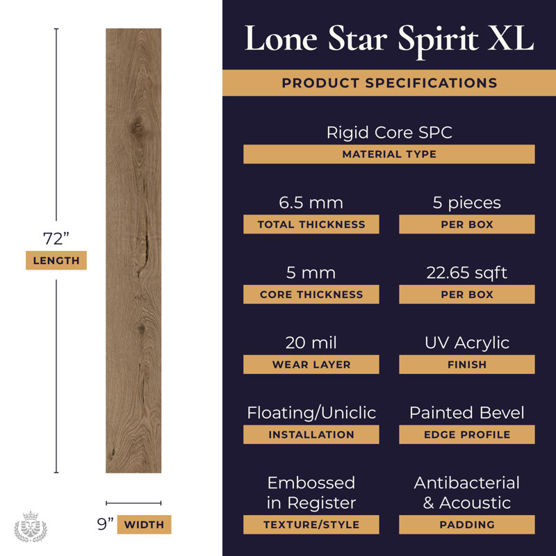 Lions Floor Lone Star Spirit XL SPC Collection - Forgotten Bark 9” x 72” Waterproof Luxury Vinyl Plank Flooring | Uniclic® Locking System, FloorScore Certified | 1 Box = 22.65 Sq. Ft. | Most Rooms Need 30+ Boxes