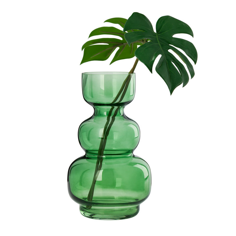 Green Glass Bubble Table Vase for Flowers, 9.5" Tall