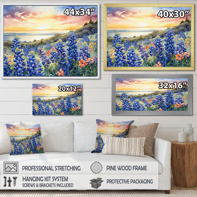 " Blue Bonnets Sunset I ", White, 34" H x 44" W x 1.5" D