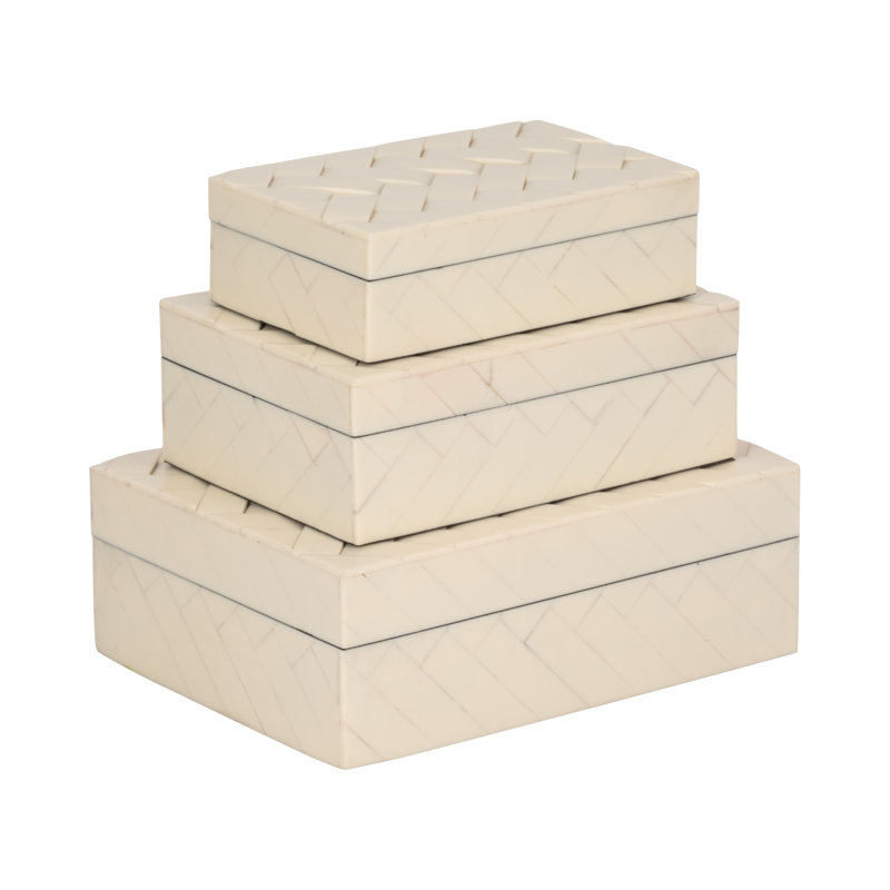 Set Of 3 6/7/9" Chain Boxes, Ivory