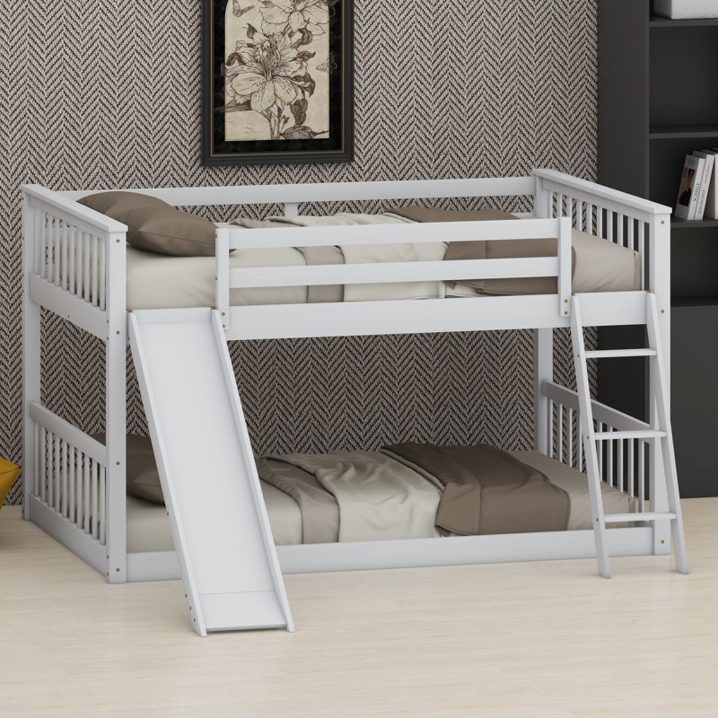 Kids Twin Over Twin Bunk Bed, Lit superposé simple sur simple, Blanc