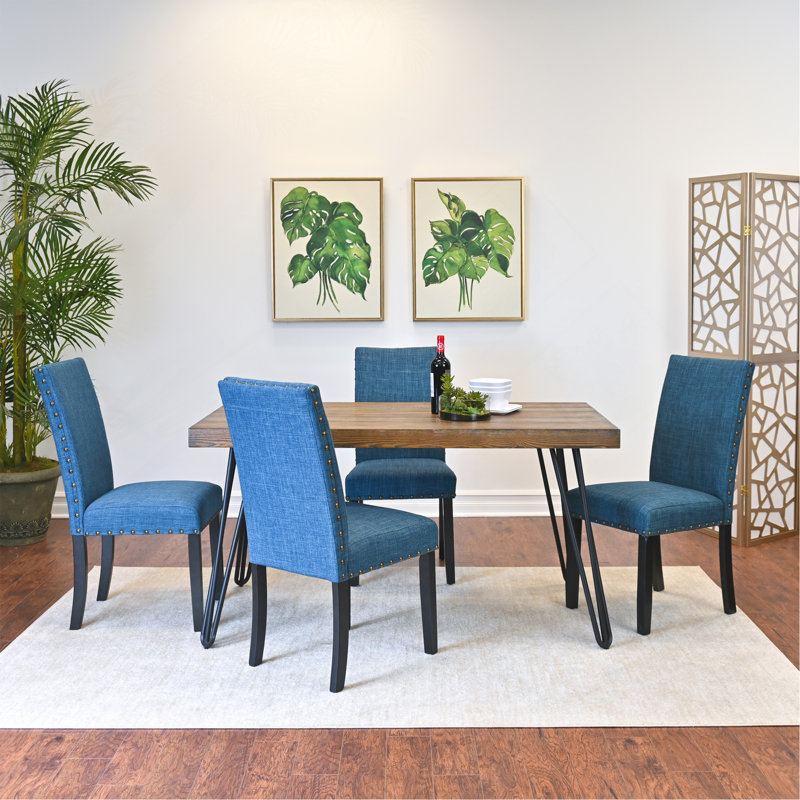 Ensemble de salle à manger 5 pièces, table à manger en épingle à cheveux avec 4 chaises, 3 options de couleurs, Bleu