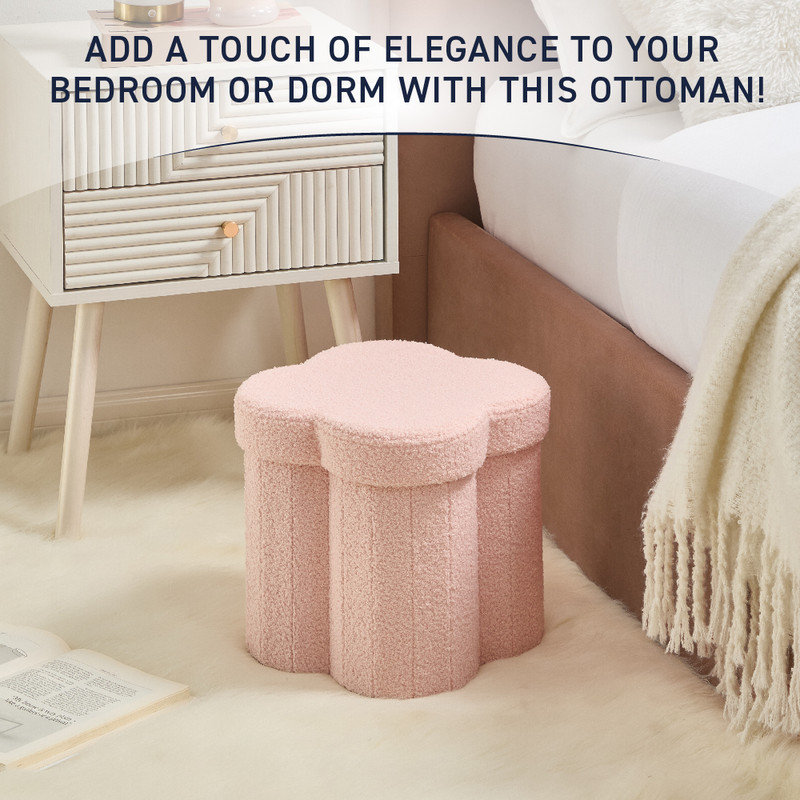 Small Boucle Flower 12" Storage Ottoman - Footstool - Perfect for Dorm, Living Room and Bedroom, Pink