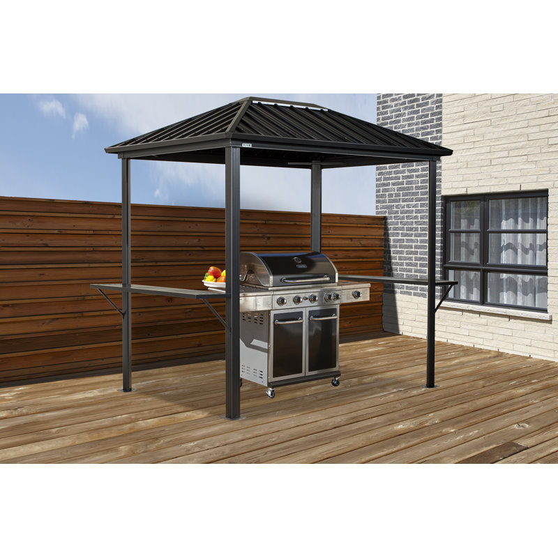 Dakota 6' x 9' Black Aluminum Grill Gazebo with Steel Roof
