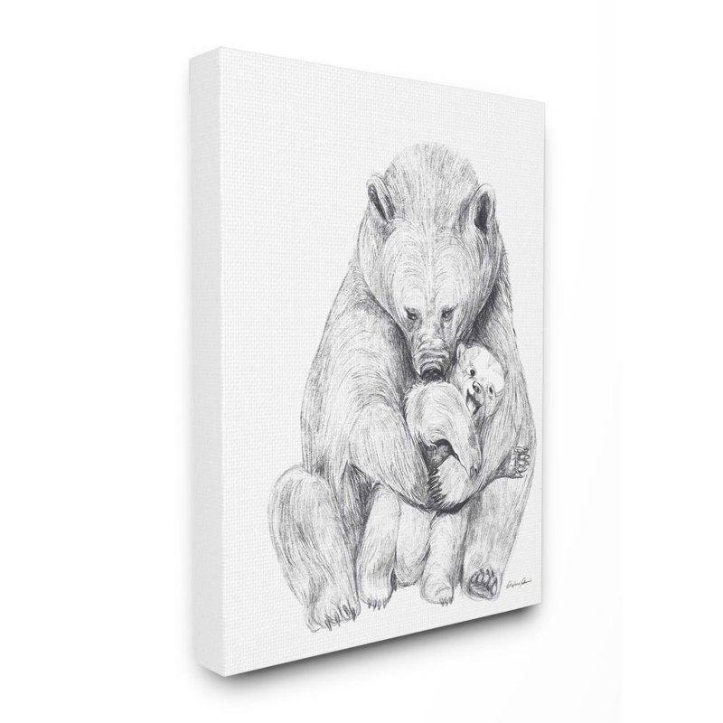 «Bear Family Animal Neutral Gray Dessin», impression, Toile tendue, H 20 po x l 16 po