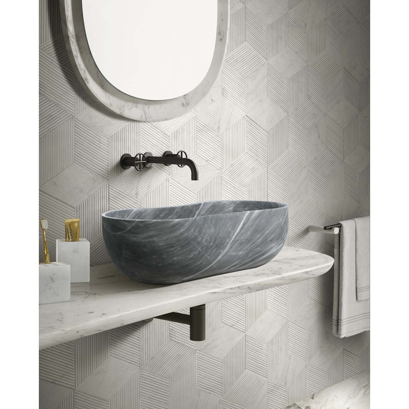 Bathroom Vessel Sink, Semi-Polished Surface, Natural Stone, Genuine Marble, Real Marble, Gray