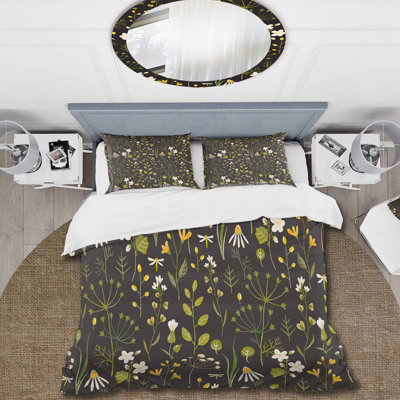 Fleurs abstraites sauvages dans la prairie - Ensemble de housse de couette moderne - Microfibre de polyester