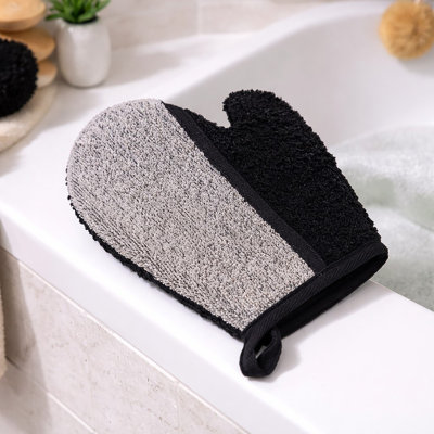 Black/Taupe Body Scrubber Glove - Natural Ramie and Polyester