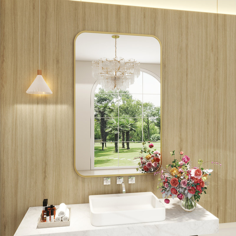 Flat Aluminum Framed Rectangle Wall Accent Mirror, Gold, 61cm H x 91.4cm W