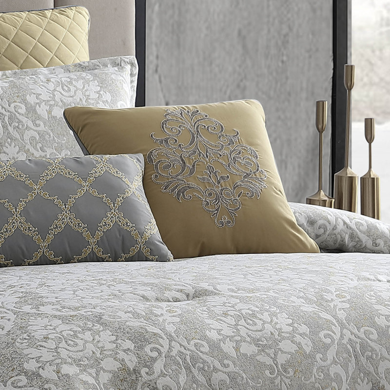 Lantana Gray and Gold 9-Piece Queen Comforter Set