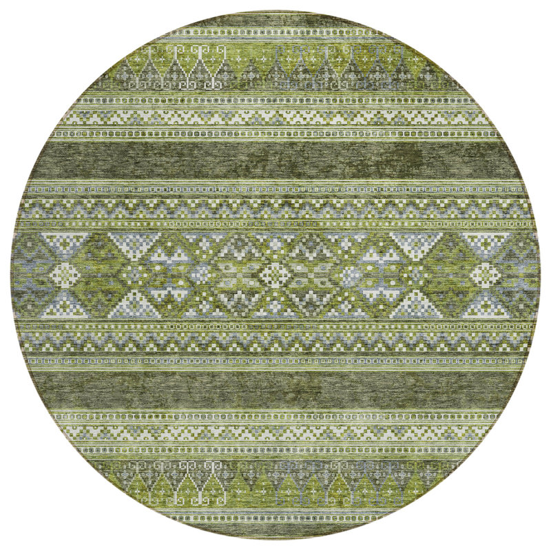 Myiakya Washable Southwestern Indoor / Outdoor Rug, Round 8'