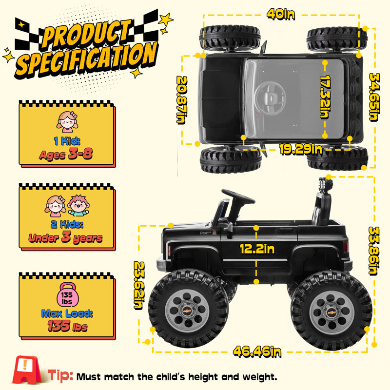 Voiture électrique 24 V pour enfants Silverado sous licence avec télécommande, démarrage en douceur et lumières DEL, Noir