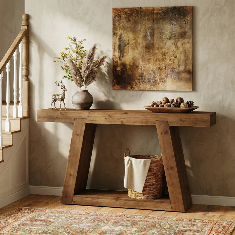 Chasidi Rectangular Pedestal Console Table, Antique Brown