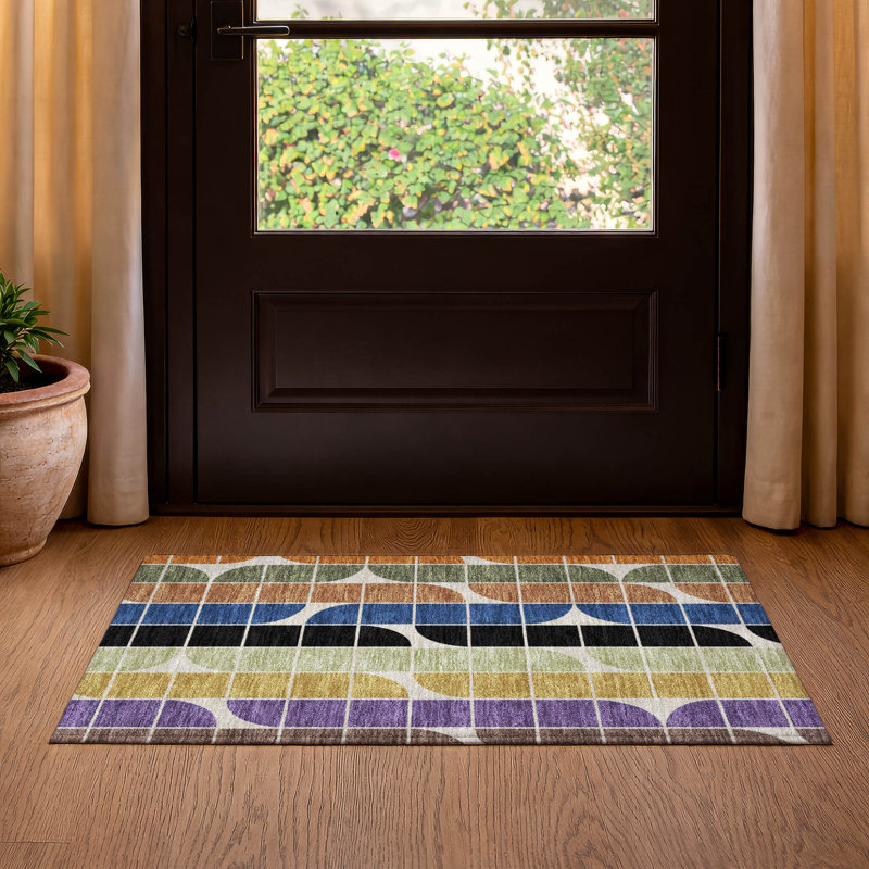 Premium Machine Washable Mayfield AMF2418 Geometric Rug, 1'8" x 2'6", Blue