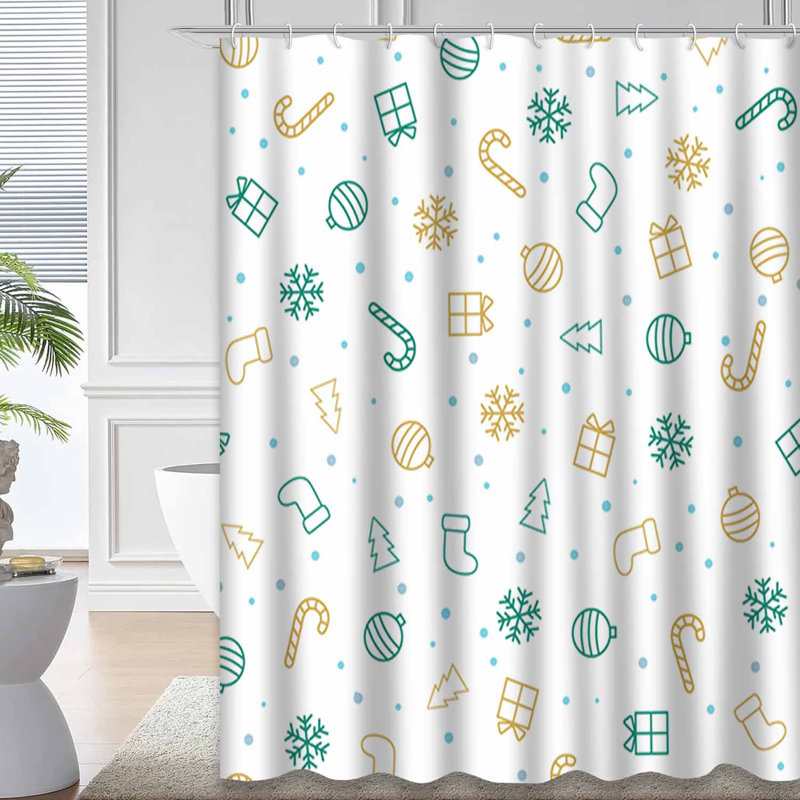 Rideau de douche de Noël avec 12 crochets, L 72 po x l 84 po