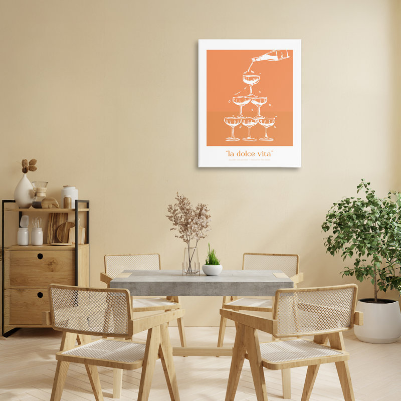 Toile champagne La Dolce Vita, design par lettré et doublé, H 20 po x l 16 po