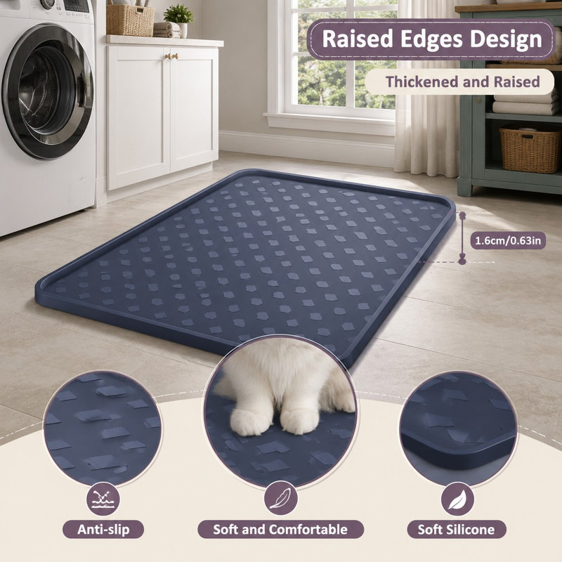 XXXL 52 x 26 in extra-large gray silicone litter mat designed as a jumbo waterproof pet floor mat, with litter-trapping performance and easy cleaning for multi-cat households.