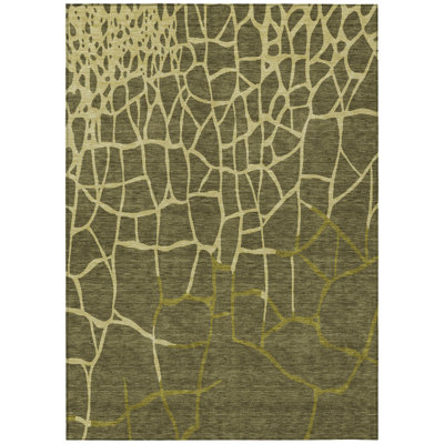 HomeRoots 5' X 8' Olive Green And Dark Green Abstract Washable Indoor Outdoor Area Rug